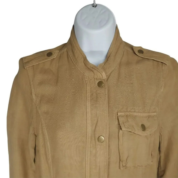 Lucky Brand Live in Love Military Style Jacket Linen Khaki Brown XS - Picture 2 of 10